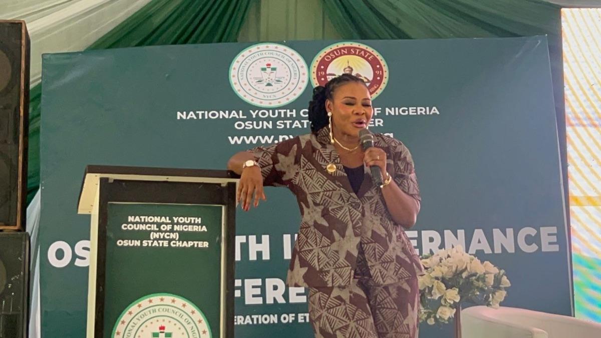 Prof. Chinwe Obuaku-Igwe addressing youth delegates at the National Youth Council of Nigeria, Osun State Chapter meeting on climate action and youth participation