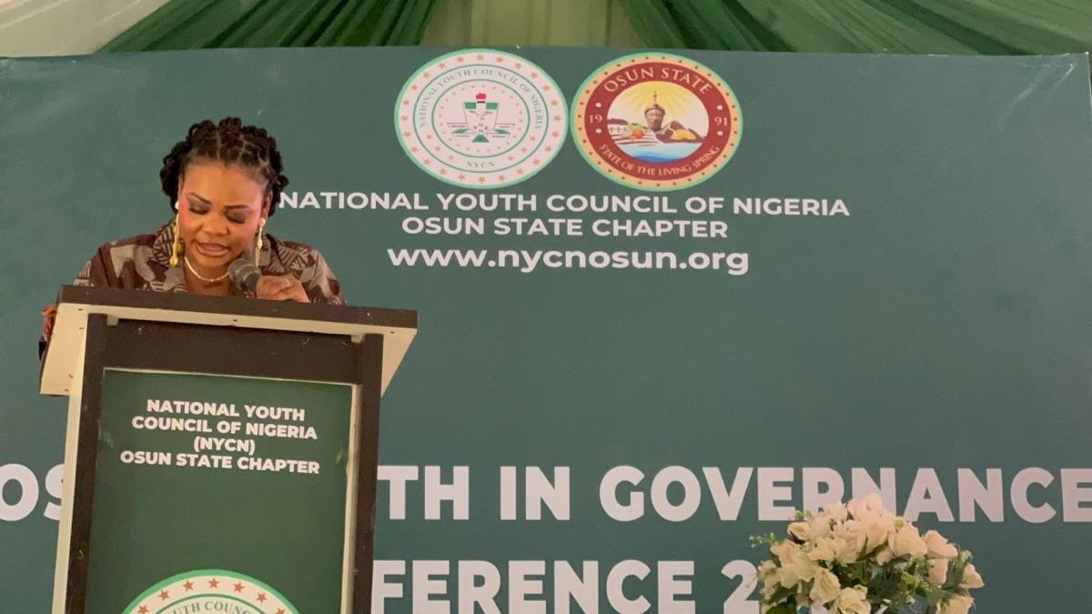 Prof. Chinwe Obuaku-Igwe speaking at the Osun State Youth in Governance Conference organised by the National Youth Council of Nigeria, Osun Chapter